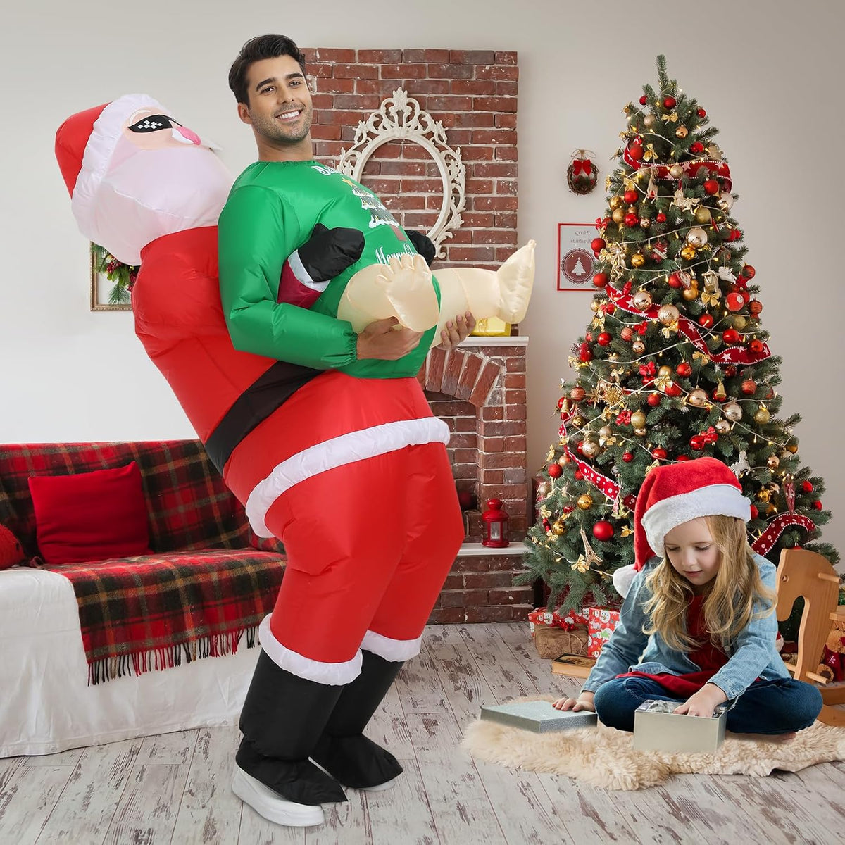 Inflatable Santa Costume for Adult, Christmas Inflatable Costume Santa Claus Blow up Costumes for Men Women Christmas Cosplay Party